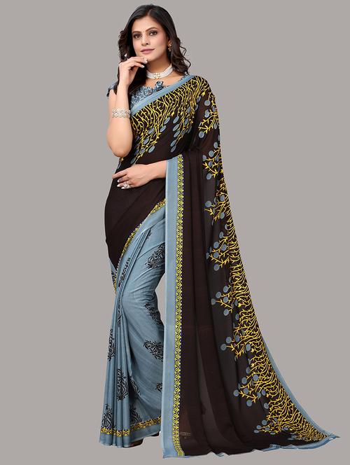 women grey printed georgette saree - 21220189 - Very Small Image - 1