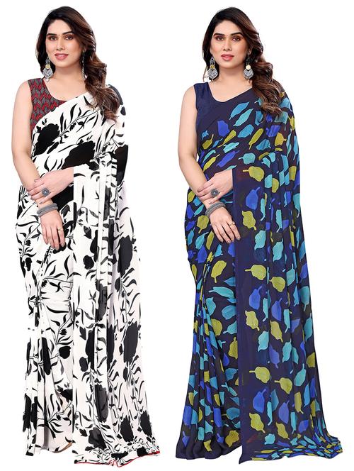 pack of 2 floral printed combo sarees - 21220300 - Very Small Image - 1