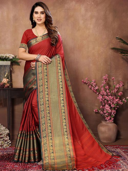 women solid with bordered saree with blouse - 21220589 - Very Small Image - 1