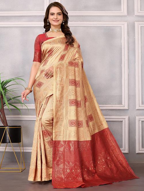women self design banarasi saree with blouse - 21220640 - Very Small Image - 1