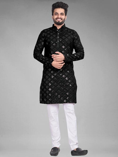 black rayon mirror work long kurta - 21220858 - Very Small Image - 1