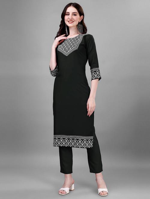 women round neck kurta pant set - 21220882 - Very Small Image - 1