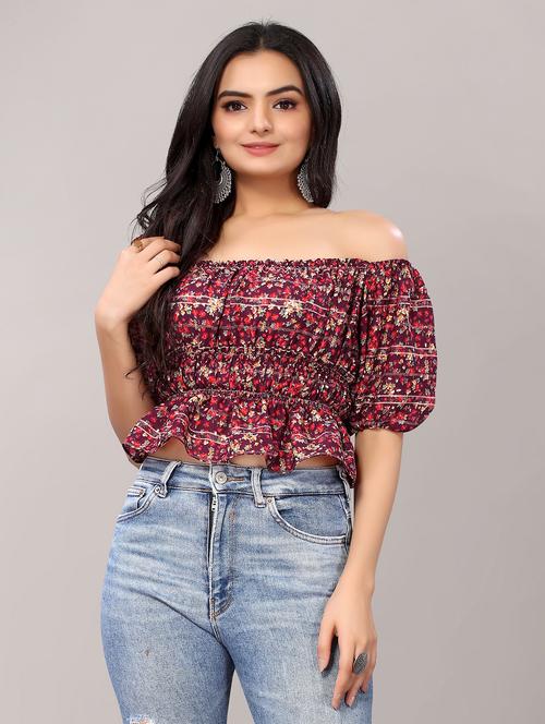 maroon georgette regular top - 21221121 - Very Small Image - 1