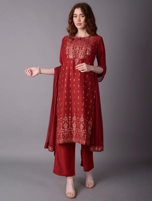 women three quarter sleeve kurta pant with dupatta set - 21221508 - Very Small Image - 1