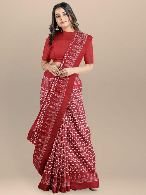 red cotton ikat saree with blouse - 21221896 - Very Small Image - 1