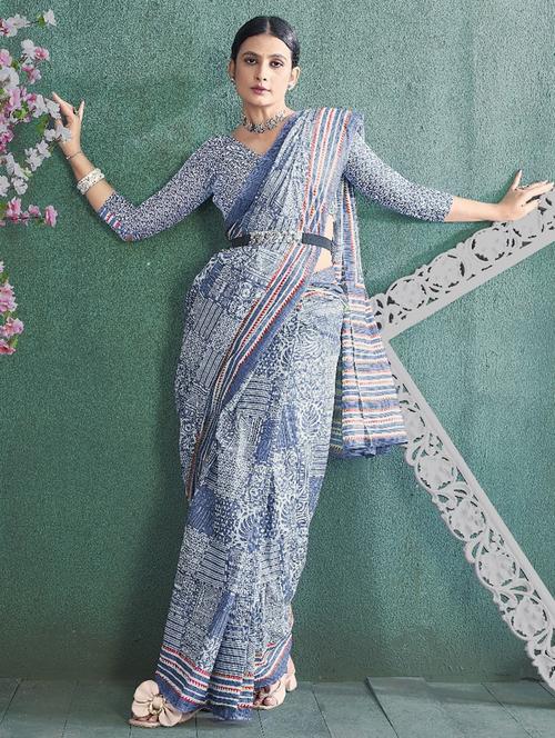 women printed saree with blouse - 21221961 - Very Small Image - 1