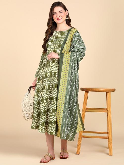 women round neck kurta dupatta set - 21221991 - Very Small Image - 1