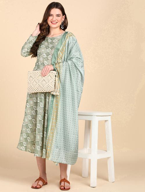 women round neck kurta dupatta set - 21221995 - Very Small Image - 1