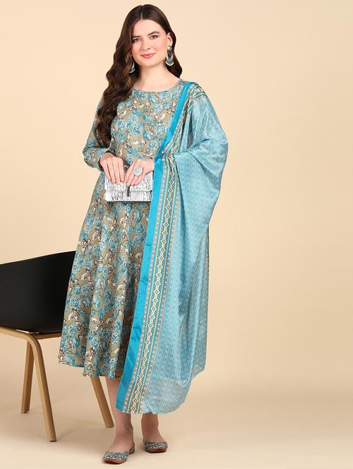 women round neck kurta dupatta set - 21221997 - Very Small Image - 1