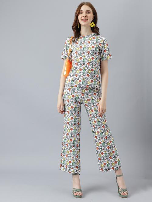 women round neck printed top and trouser co-ord set - 21222227 - Very Small Image - 1
