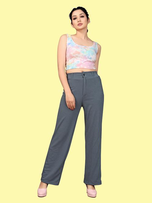 women solid flat front trouser - 21222294 - Very Small Image - 1