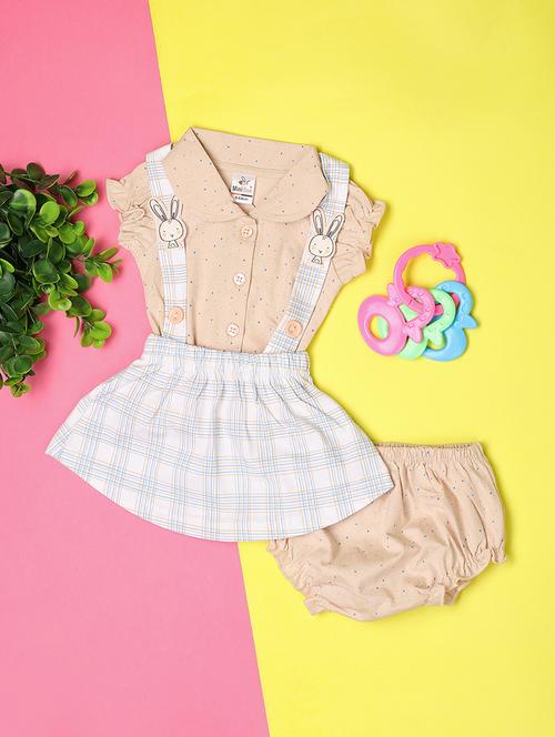 girls round neck checks dungaree - 21222433 - Very Small Image - 1