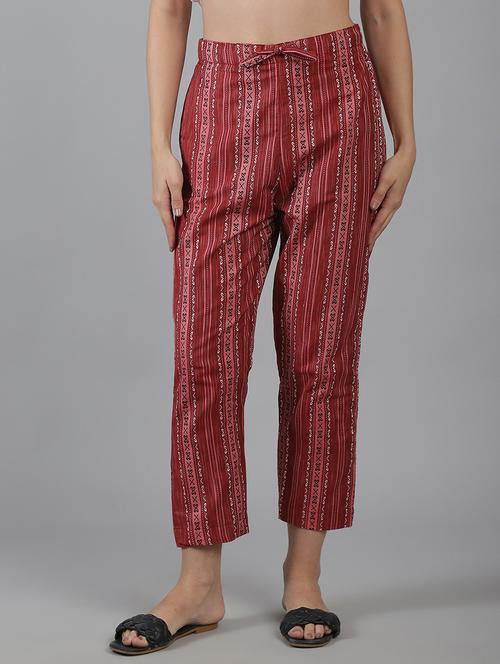 maroon cotton straight tapered pant - 21224998 - Very Small Image - 1