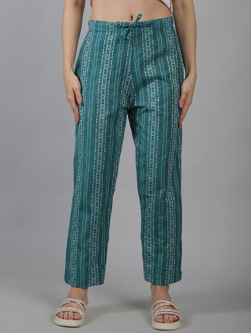 turqouise cotton straight tapered pant - 21225000 - Very Small Image - 1