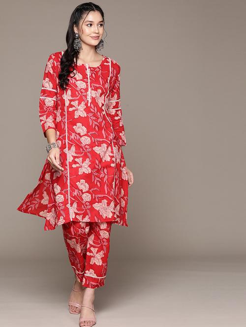 red kurta palazzo set - 21225104 - Very Small Image - 1