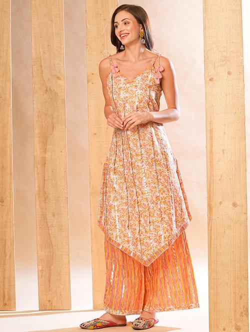 multi colored cotton blend kurta palazzo set - 21225829 - Very Small Image - 1