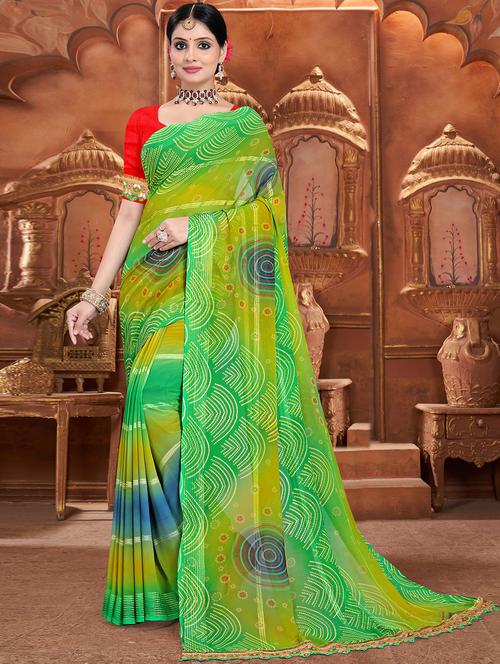 women green printed saree - 21225873 - Very Small Image - 1