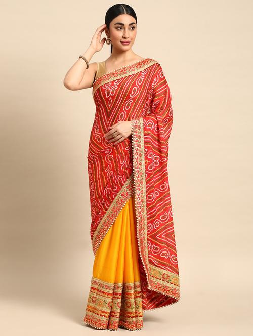 yellow chiffon half and half saree - 21225880 - Very Small Image - 1