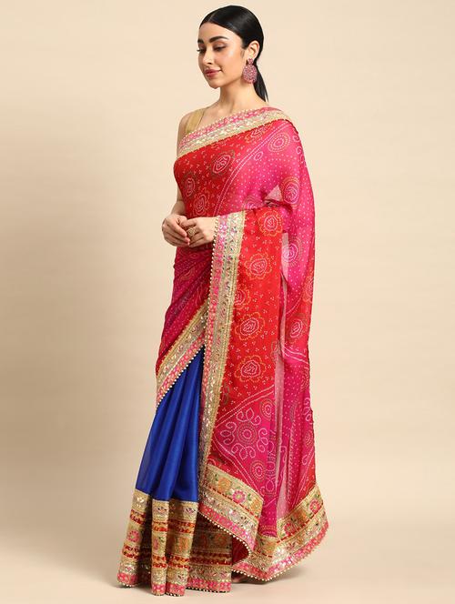 women pink bandhani printed saree - 21225882 - Very Small Image - 1
