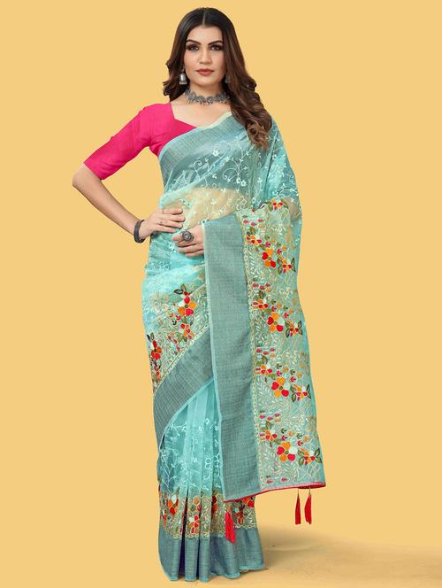 women light blue embroidered saree - 21225919 - Very Small Image - 1