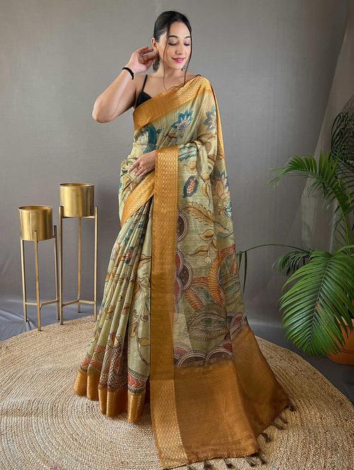 women printed zari bordered saree - 21225992 - Very Small Image - 1