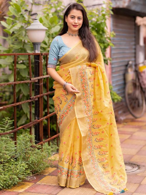 women yellow embroidered saree - 21226045 - Very Small Image - 1