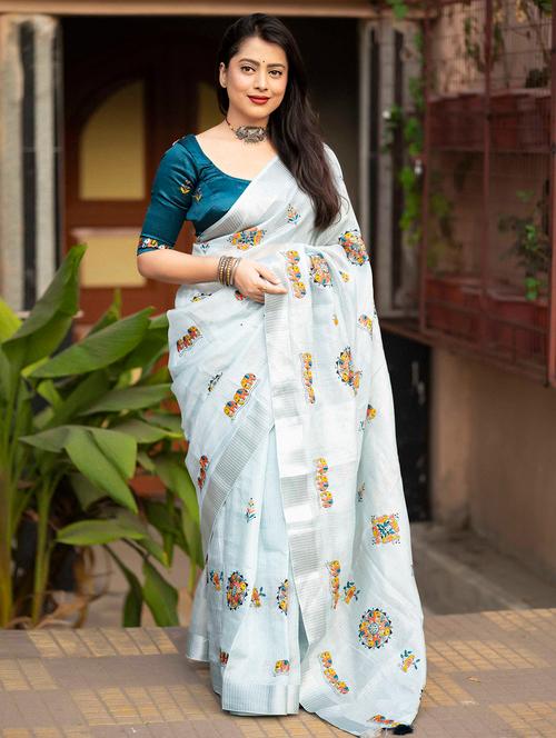 women light blue embroidered saree - 21226090 - Very Small Image - 1