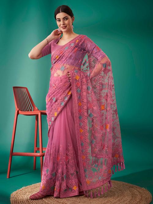 women pink embroidered saree - 21226098 - Very Small Image - 1