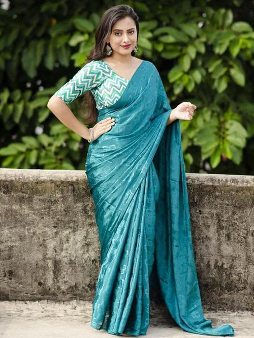 women teal self design saree - 21226111 - Very Small Image - 1