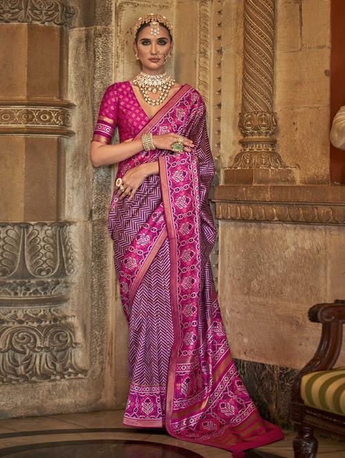 women printed patola saree - 21226183 - Very Small Image - 1