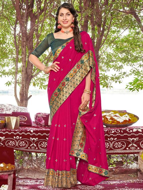 women pink embroidered saree with blouse - 21226267 - Very Small Image - 1