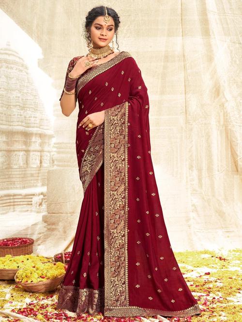 maroon embellished saree with blouse - 21226370 - Very Small Image - 1