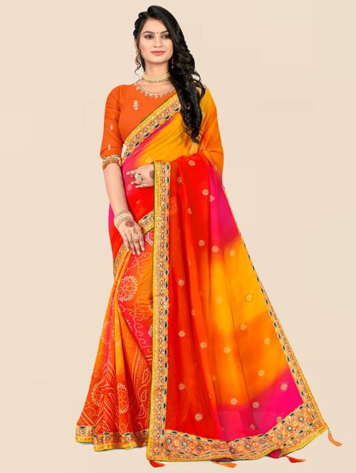 women mustard printed lace work saree - 21226423 - Very Small Image - 1
