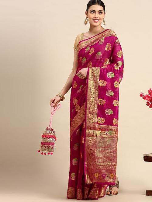 pink organza kanjivaram saree with blouse - 21226437 - Very Small Image - 1