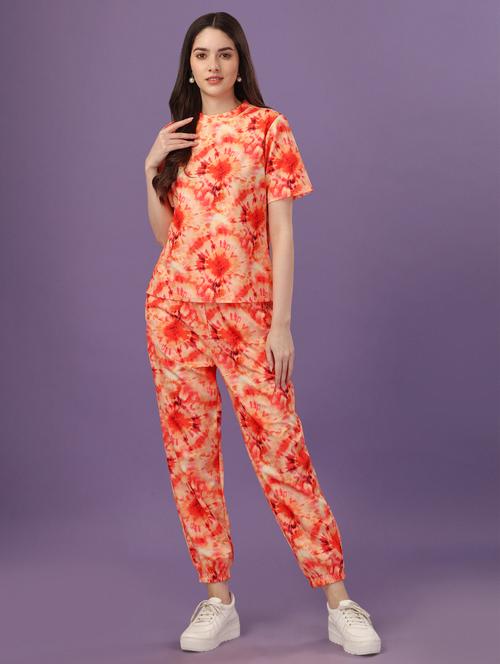 orange crepe t-shirt & jogger co-ord set - 21227110 - Very Small Image - 1