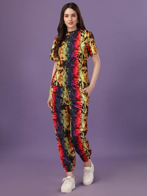 multi colored crepe t-shirt & jogger coord set - 21227180 - Very Small Image - 1