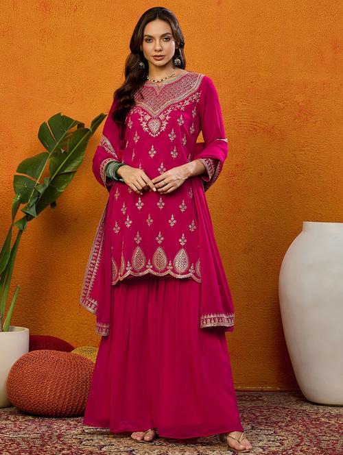 pink georgette suit set - 21227894 - Very Small Image - 1
