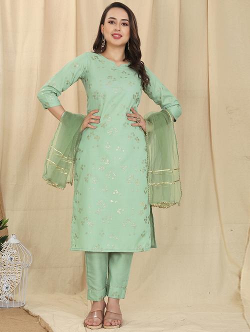 women notch neck green suit set - 21230862 - Very Small Image - 1
