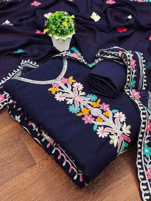 women navy blue unstitched suit - 21230898 - Very Small Image - 1