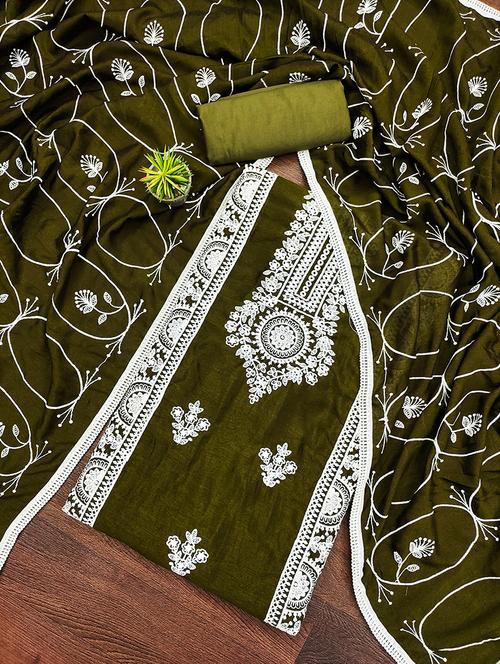 women olive unstitched suit - 21230930 - Very Small Image - 1