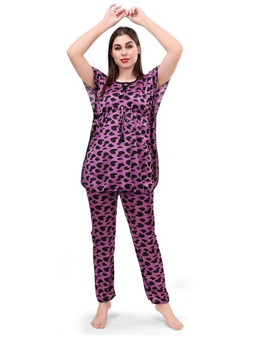 women printed satin pyjama nightwear set - 21231231 - Very Small Image - 1
