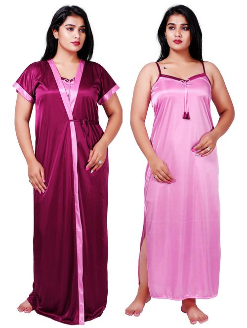 women solid satin nighty with robe - 21231365 - Very Small Image - 1