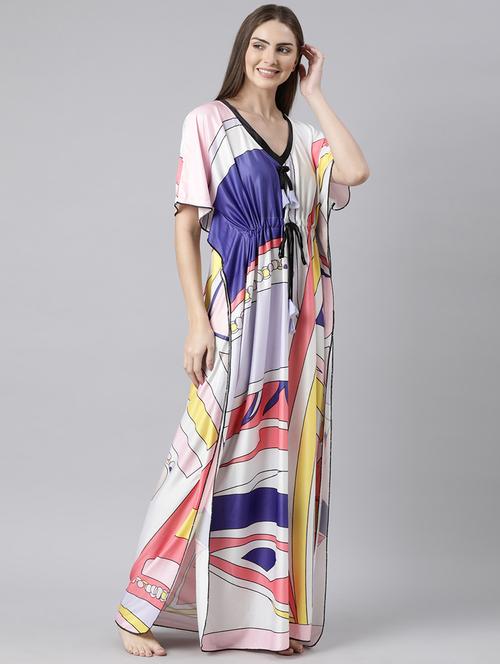 women printed satin nighty - 21231416 - Very Small Image - 1