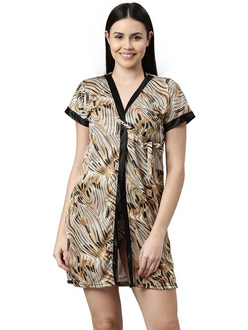 women 3 piece printed satin night set - 21231445 - Very Small Image - 1