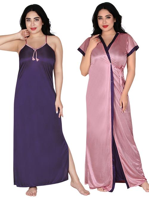 women solid satin nighty with robe - 21231474 - Very Small Image - 1