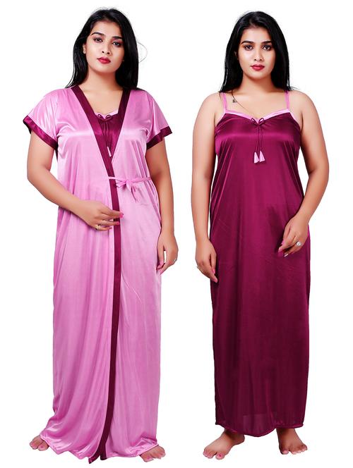 women solid satin nighty with robe - 21231585 - Very Small Image - 1