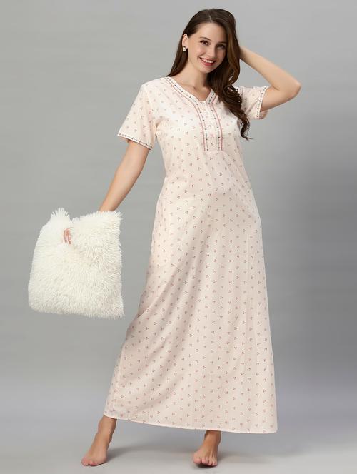 women printed v neck nighty - 21231929 - Very Small Image - 1
