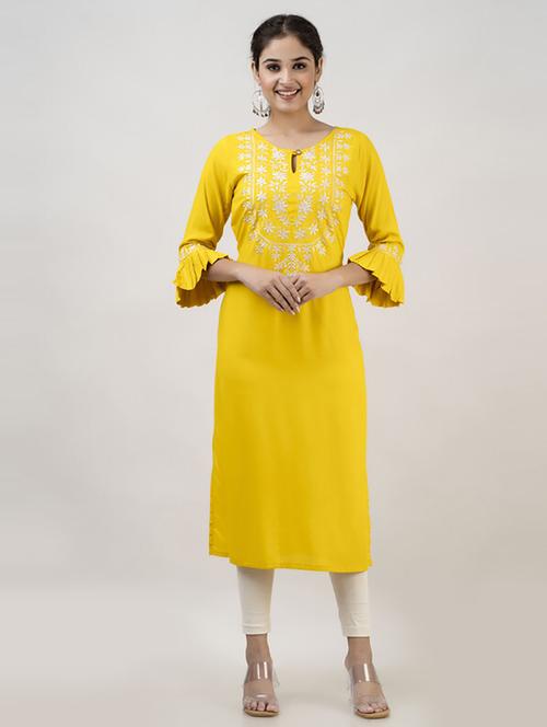 women three quarter sleeve embroidered straight kurta - 21232028 - Very Small Image - 1