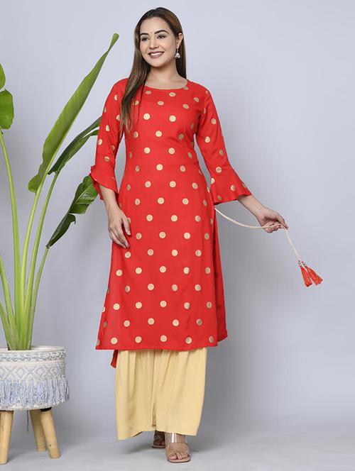 red foil printed kurta palazzo set - 21232186 - Very Small Image - 1