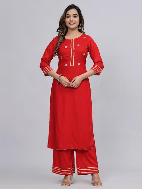 women round neck kurta palazzo set - 21232238 - Very Small Image - 1
